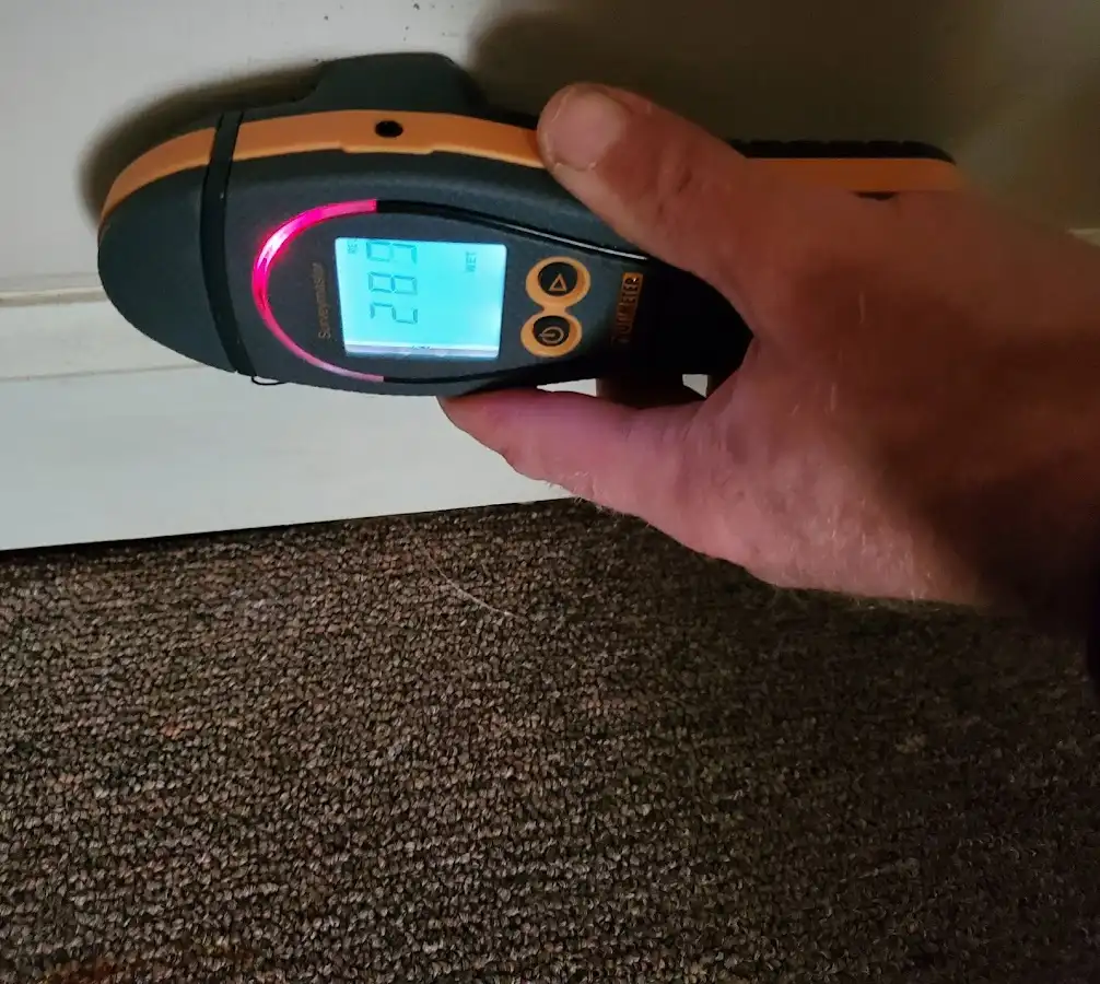 Moisture detection at baseboard during Storm Damage Restoration in Bailey's Crossroads